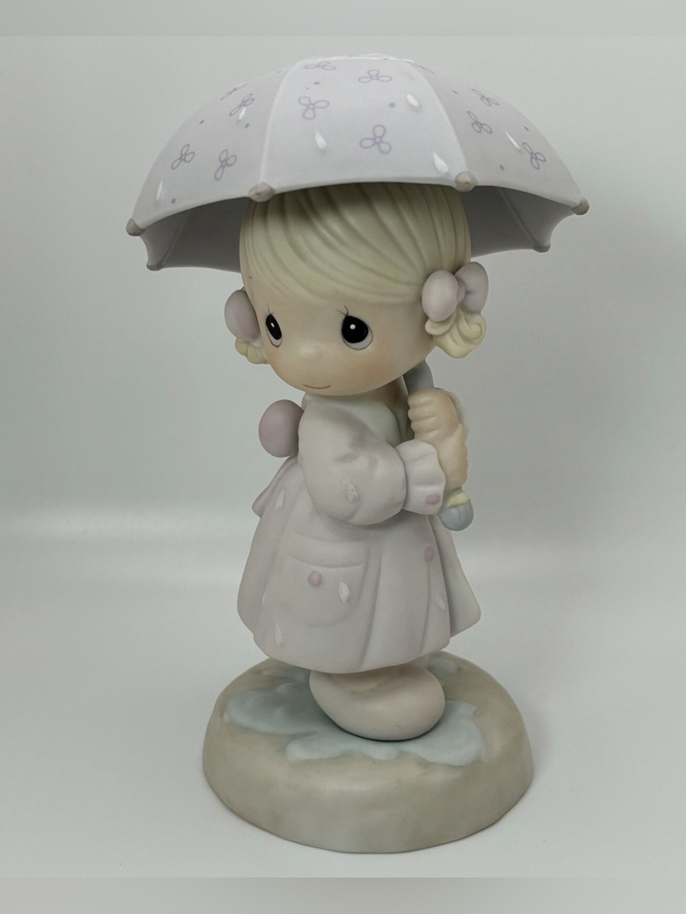 Precious Moments 110027 April Girl with Umbrella 1987 Porcelain Figurine.